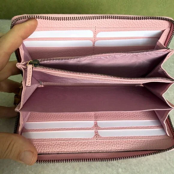 Gucci Bamboo GG Pink Leather Zip Around Long Wallet 739499 AABXM 5823